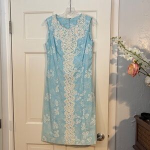Elegant Blue and White Lace Dress